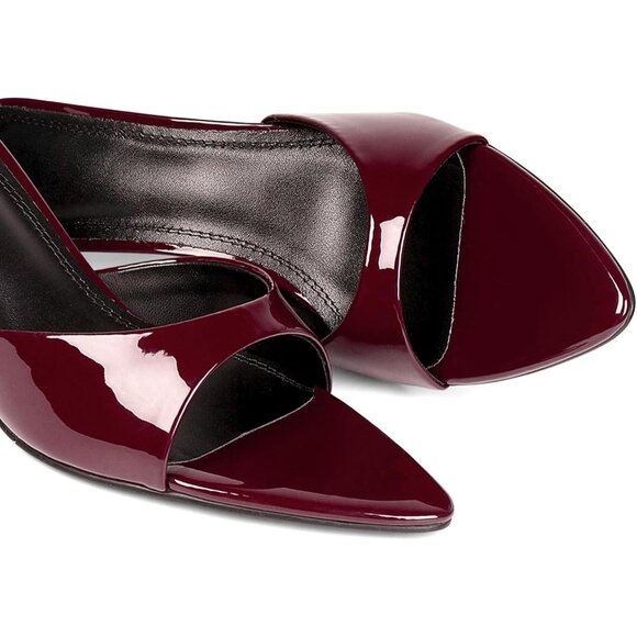 Women's Burgundy Open Toe Kitten Heels Pointed Toe Mule Slip On Elegant Shoes - Picture 6 of 6